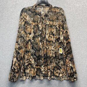 Free People Out For The Night Top Womens Medium Snake Print Mesh Long Sleeve Mob